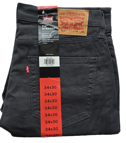 Levi's 514 Jeans Straight Fit Stretch Gray Twill Casual Pants NEW Men's 34x30