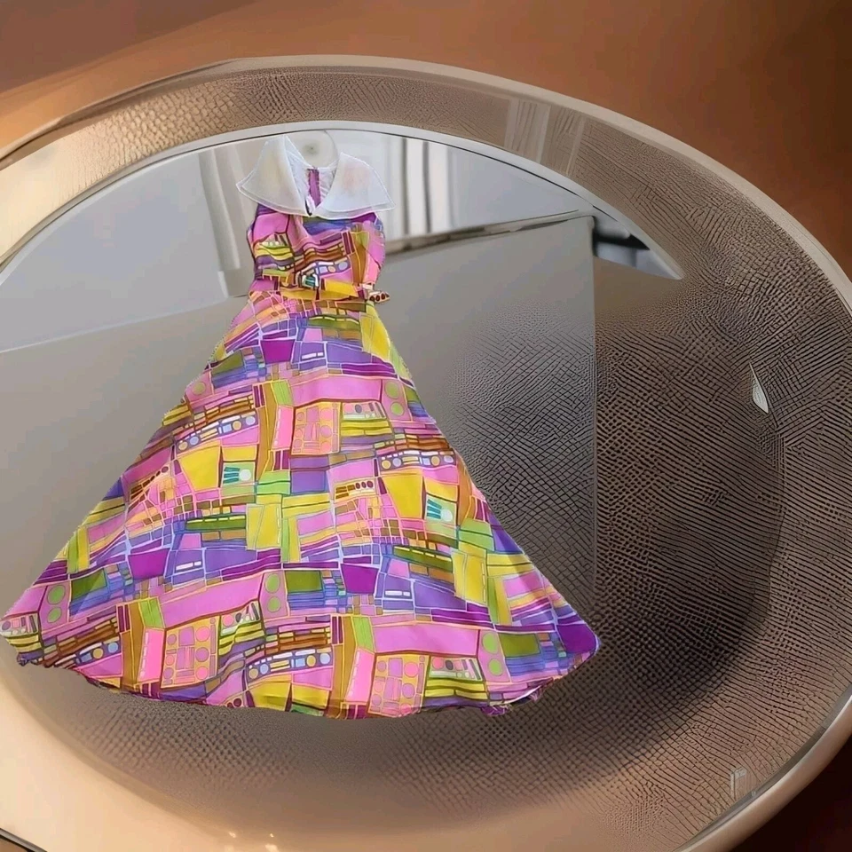 Vestido Vintage J Harlam Neón Gasa Patchwork Rosa Naranja Años 60 Manga Corta 12 Foto 2 de 4