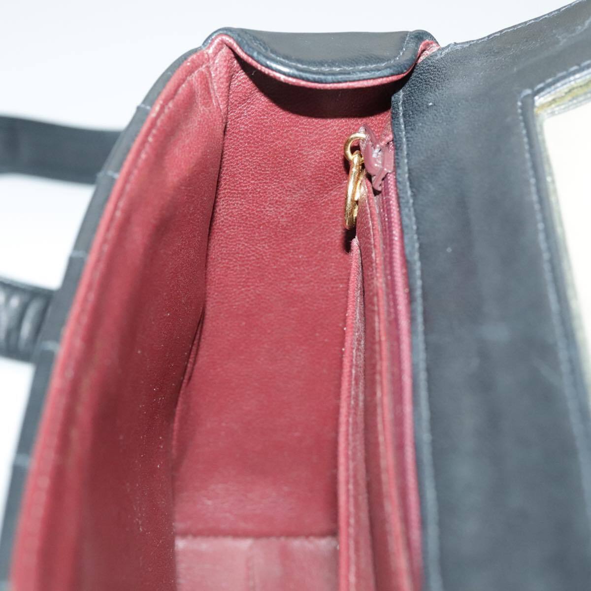 CHANEL Mademoiselle Shoulder Bag Lamb Skin Black Gold CC Auth yk15502AV