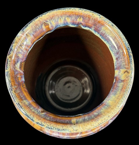 EUC Drip Glazed Studio Art Pottery Vase Blue Brown Handmade Crafted 7.75" - Picture 5 of 6