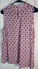 LOFT Pink Geometric Pattern Sleeveless Blouse Back Neck Key Hole , Size L