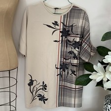 Zara Womens Shift Dress Beige Plaid Short Sleeve New With Defects