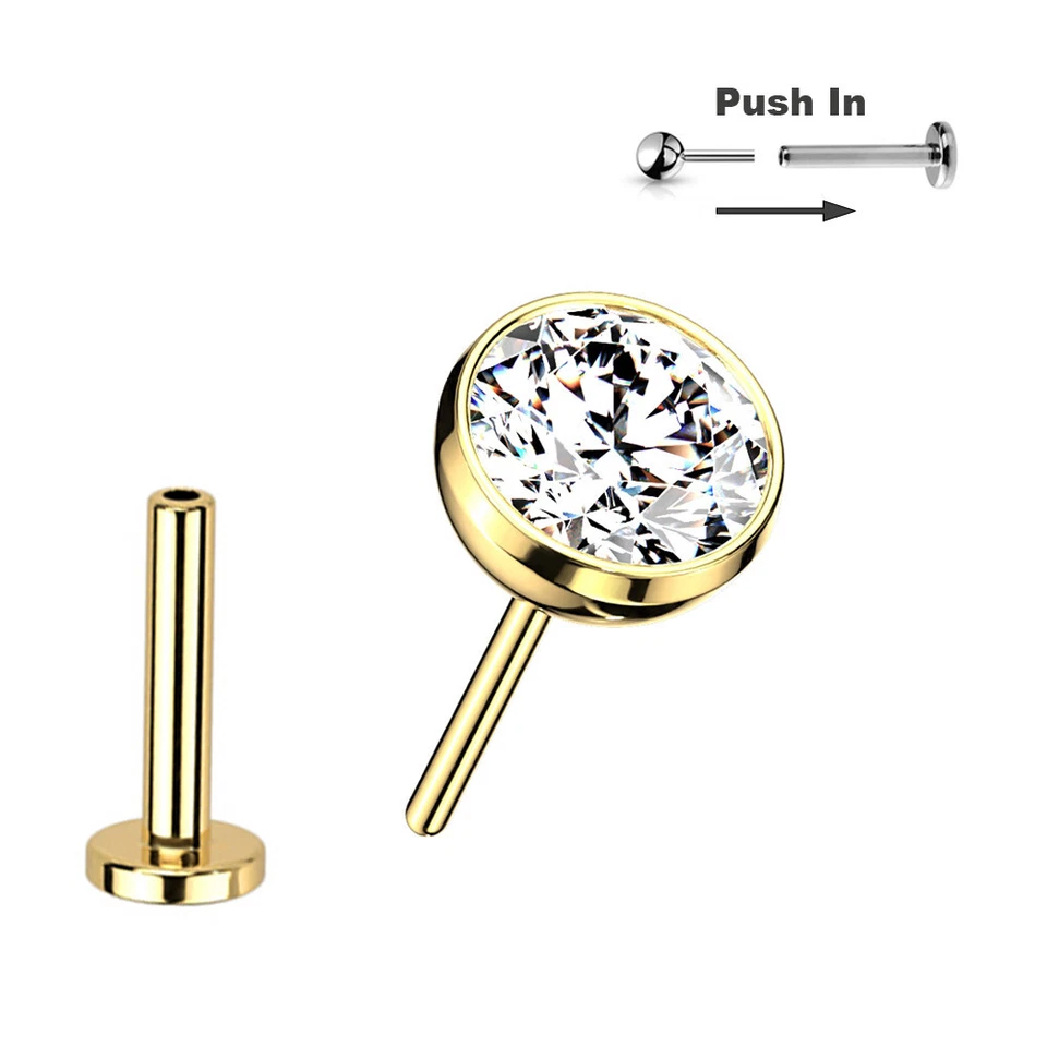 0,8mm Titan Stecksystem Labret Kristall Kugel Nasen Ohr Piercing Push in Gold SW - Bild 4 von 4