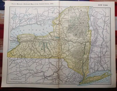 1906 Dated Train Route Map NEW YORK all Railroad Lines Junctions Towns  11''×9''
