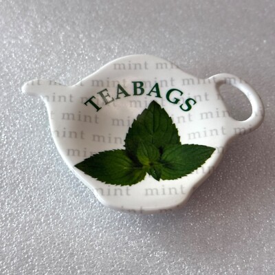 Vintage Tea Bag Holder Mint Leaves Melamine Dish Spoon Rest Made in Italy