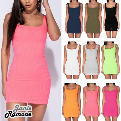 New Womens Plain Ribbed Sleeveless 