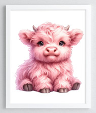 Cow Wall Art Print, Cute Pink Cow Print, Farmhouse Home Art Decor 654