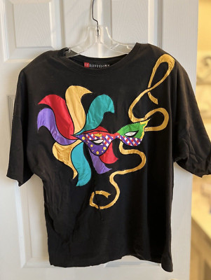 Vintage I.B. Diffusion 90s 3D Graphic Mardi Gras Stitch T-shirt Women's 2X