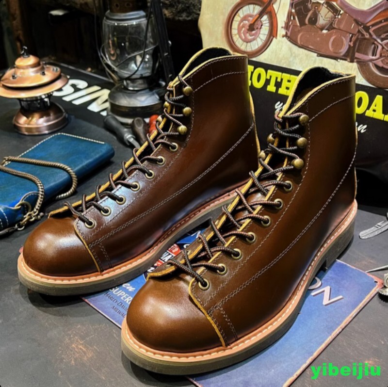 Genuine Leather Men Vintage Motorcycle Lace Up Work Riding