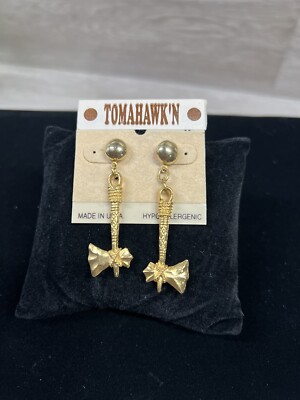 Vintage Gold Toned Tomahawk EARRINGS Atlanta Braves MLB Tomahawk'n Studs Jewelry