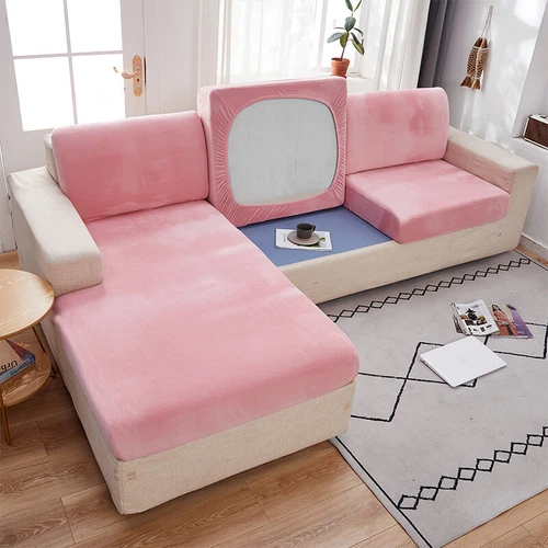 Velvet Sofa Seat Cushion Cover Thick Solid Soft Stretch Sofa Plush Slipcovers - Picture 14 of 15