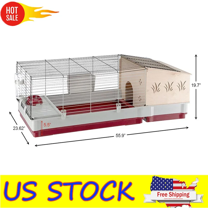 XL Rabbit Cage W Wood Hutch Extension Water Bottle Feeding Bowl