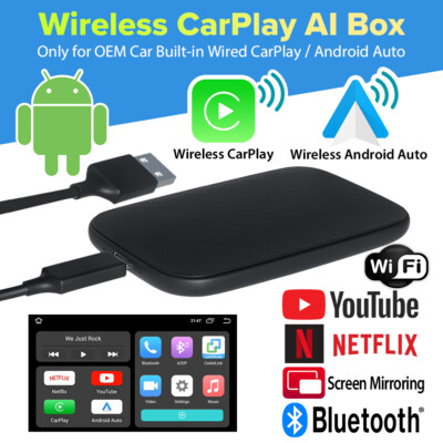Android Wireless Apple CarPlay AI Box Adapter For Car With Factory Wired CarPlay