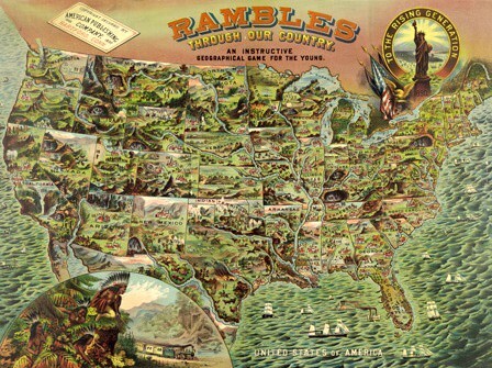 Quadro Mappa dell'America 1890 Cartina Geografica Stampa su Mdf o Tela Swarovski - Foto 1 di 1