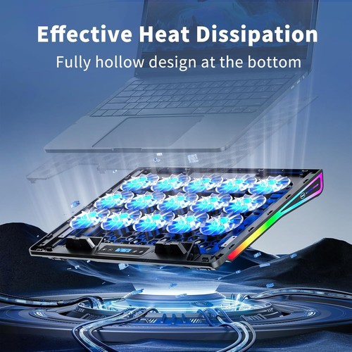 Ergonomic Multi-Function Laptop Cooling Pad with RGB Display & Dual USB Ports - Picture 4 of 9