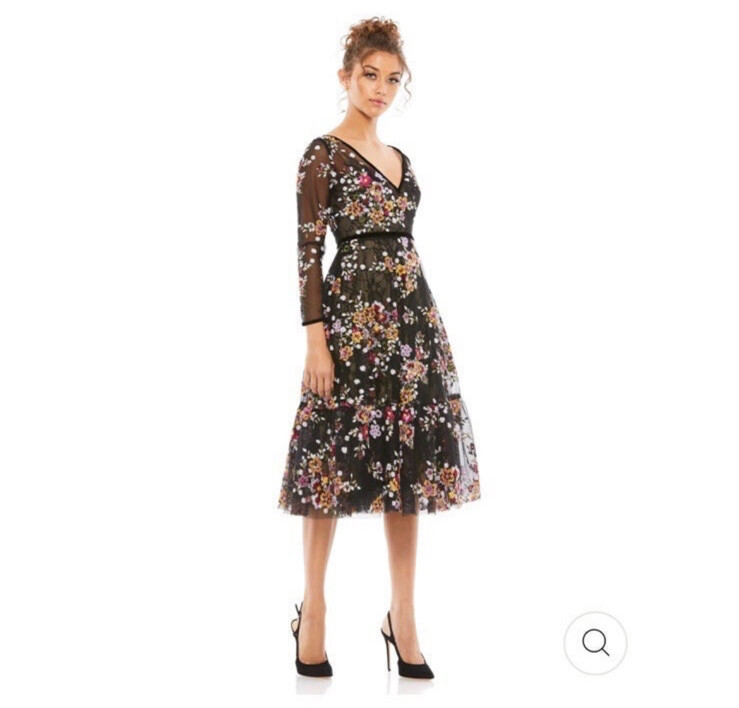 Mac Duggal BLACK FLORAL EMBROIDERED TEA LENGTH DRESS Sz 0 NEW | eBay Mac Duggal BLACK FLORAL EMBROIDERED TEA LENGTH DRESS Sz 0 NEW | eBay