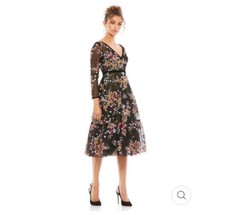 Mac Duggal BLACK FLORAL EMBROIDERED TEA LENGTH DRESS Sz 0 NEW