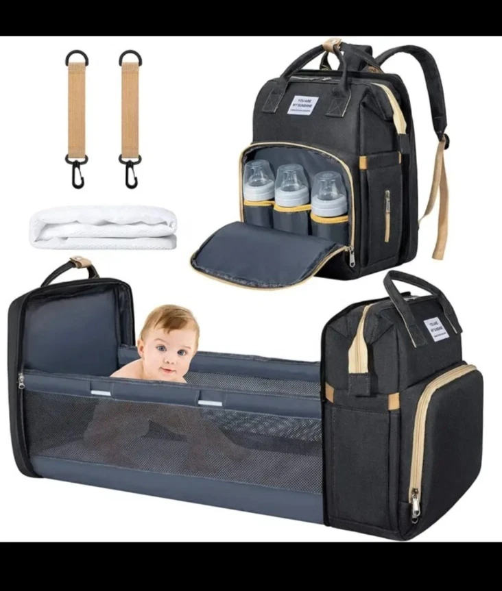 Baby Back pack Diaper Bag portable baby bed with Roof Bottle Holder Pockets New
