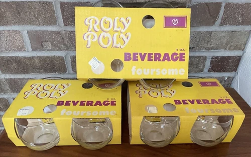 Vintage Federal Glass Roly Poly Foursome Tumblers 11 Ounce Set 12 Original Box