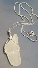 Seaglass Pendant Sterling Silver wire wrapped with Sterling Silver necklace