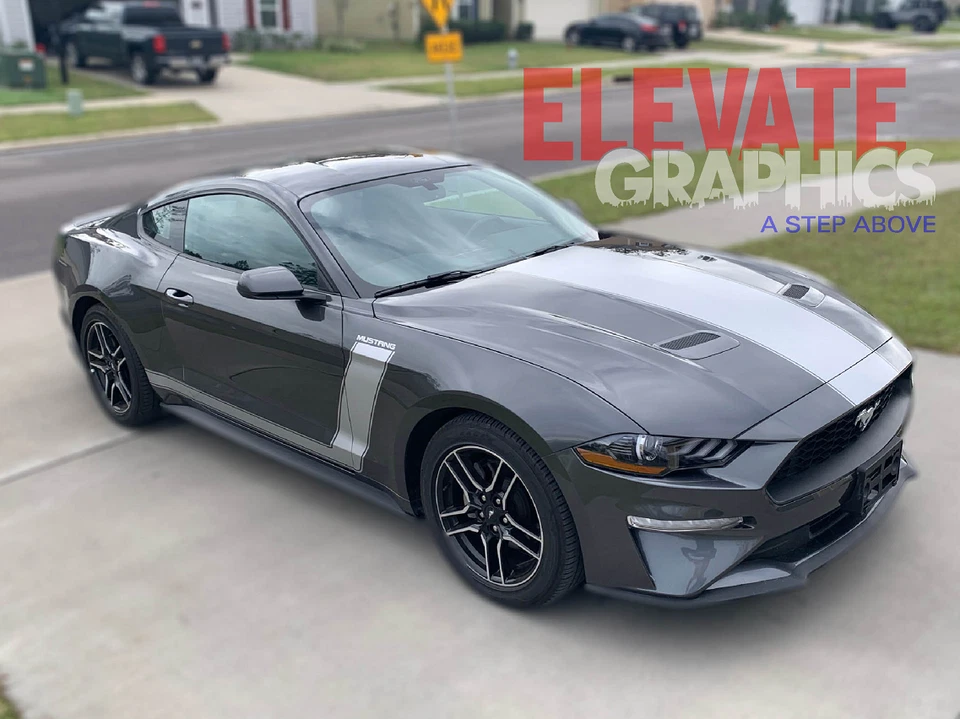 Calcomanías adhesivas de rayas de vinilo con gráficos laterales y capó 2015-2023 para Ford Mustang Foto 2 de 4
