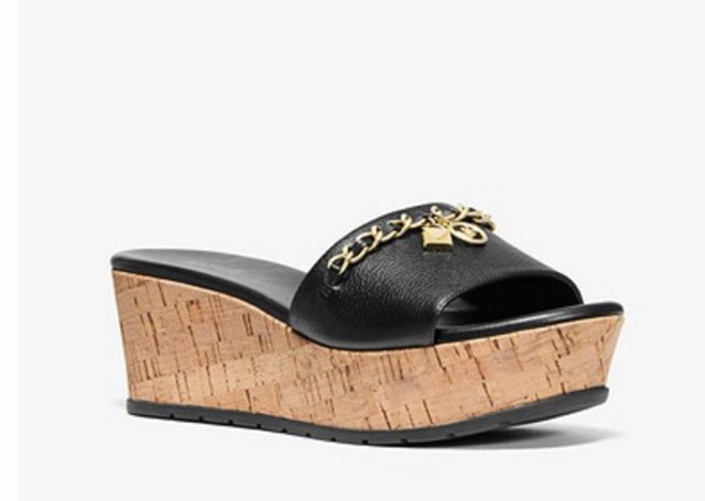 Michael Kors Elsa Black Leather and Cork Platform Sandal Sz 6 for sale online | eBay