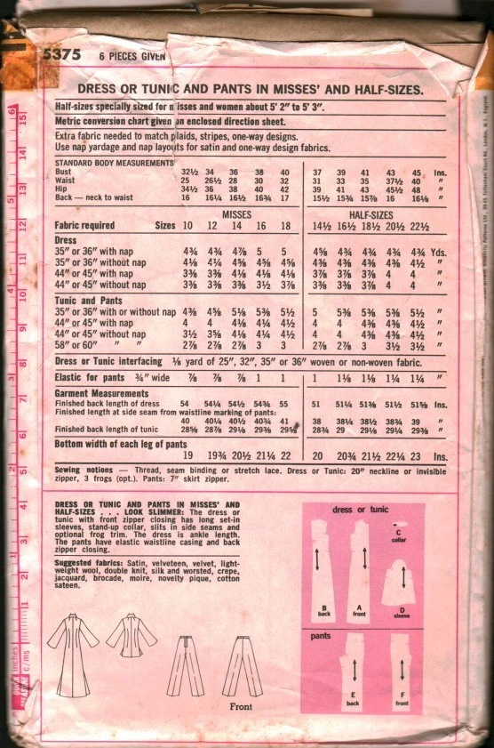 5375 Vintage Simplicidade Padrão de Costura Misses 1970 Vestido Túnica Calça Guarda-Roupa - Imagem 2 de 2