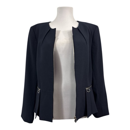 Tahari Women's Size 16 Suit Blazer Jacket Lined Navy Blue Zipper XL Long Sleeves - 第 2/7 張圖片