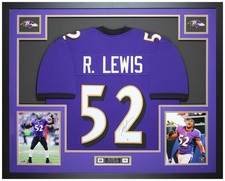Ray Lewis Autographed and Framed Purple Ravens Jersey Auto Beckett COA