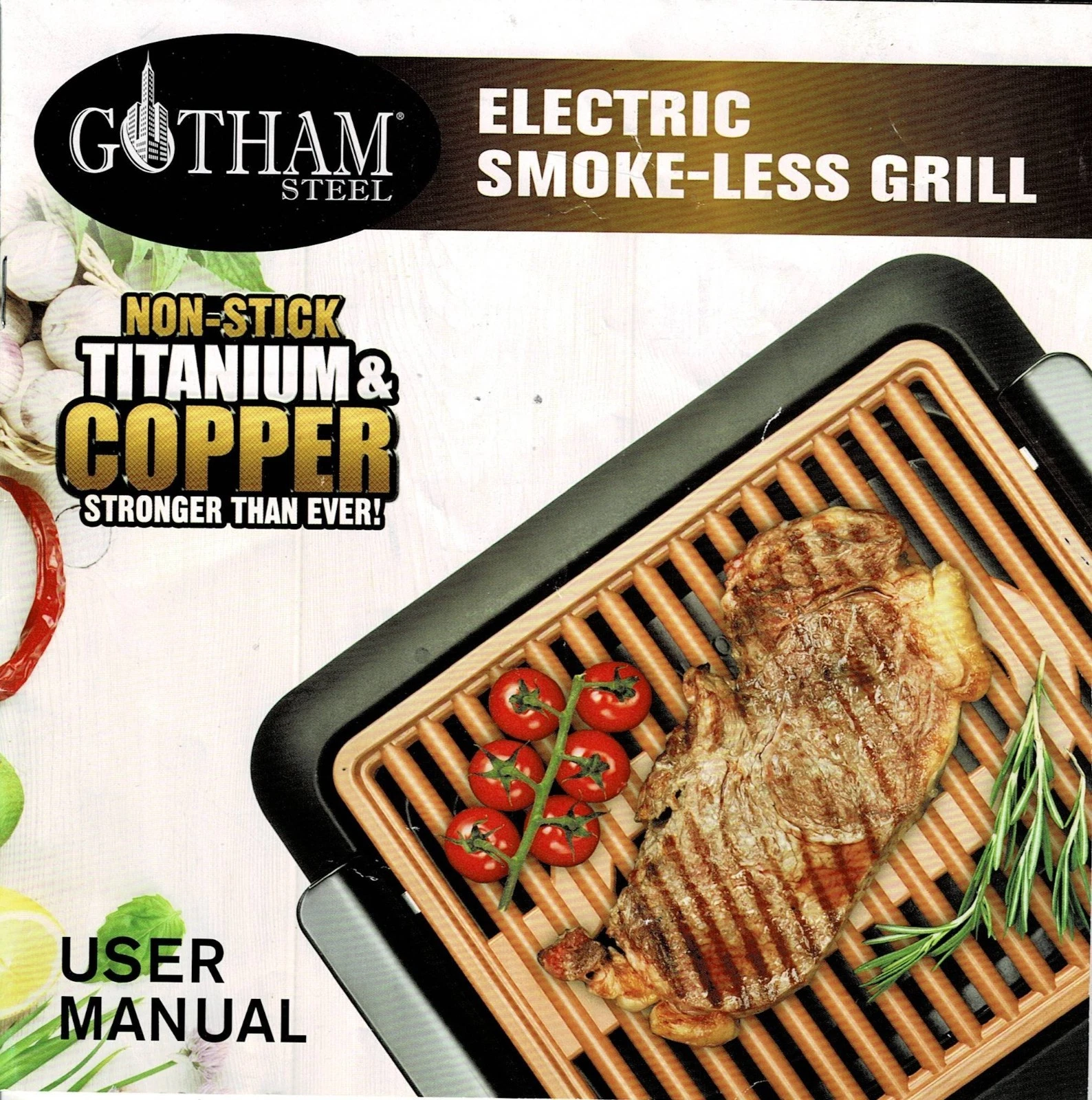 Gotham Steel Smokeless Electric Grill Non-Stick Titanium Ceramic Copper 16x14