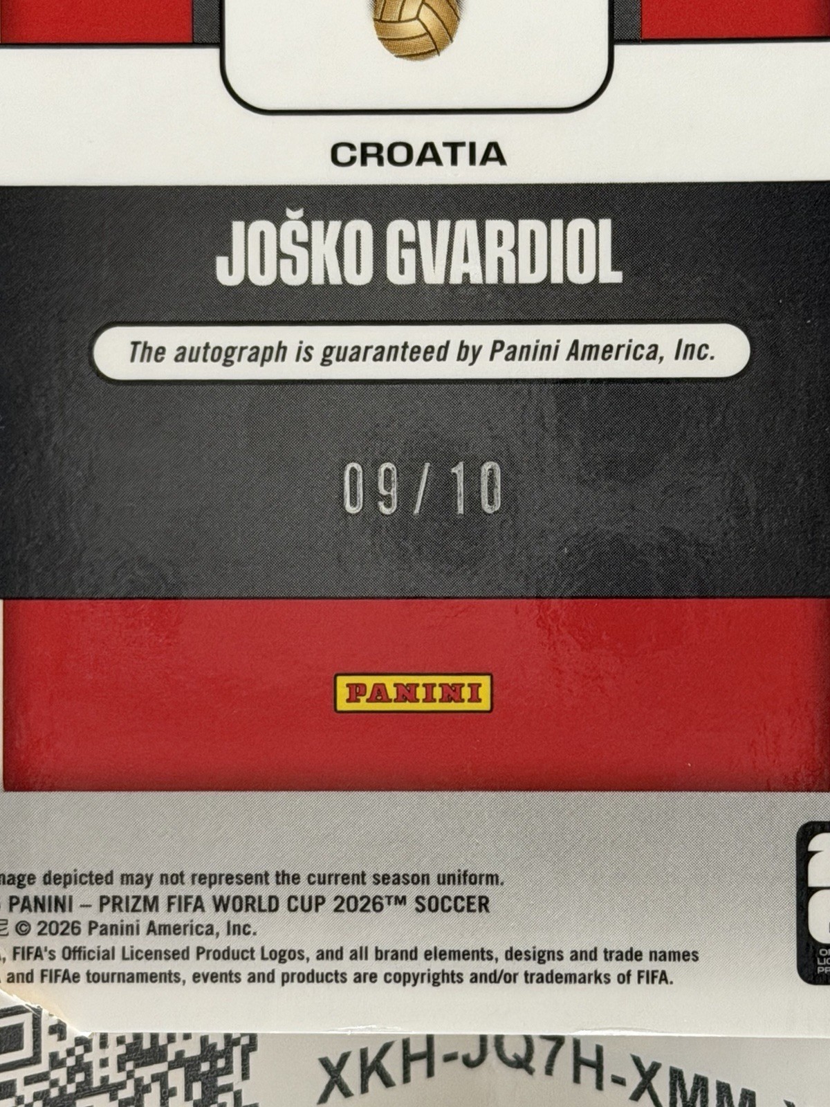 Panini Prizm FIFA World Cup 2026 Joško Gvardiol Penmanship Auto P-JG 09/10 view 3