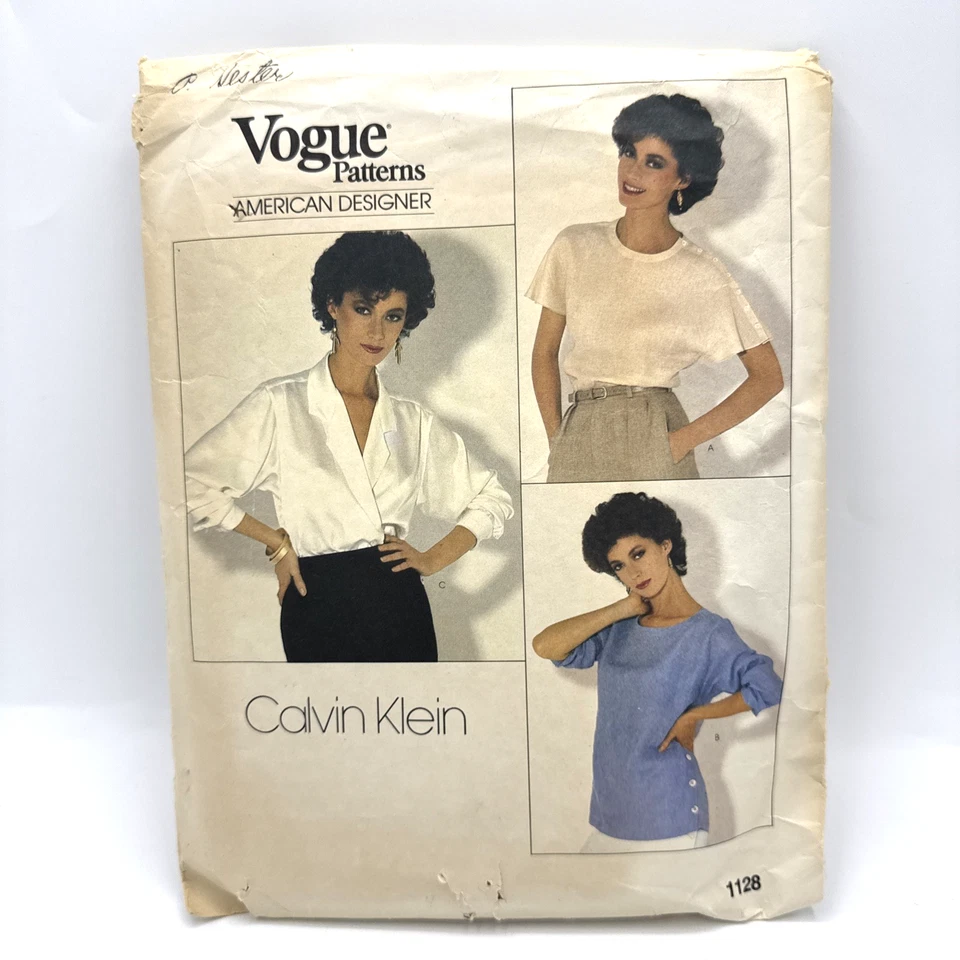 VTG Calvin Klein Vogue Patterns 1128 Size 8 Shirt Top Elegant Wrap Blouse - Image 2 of 4