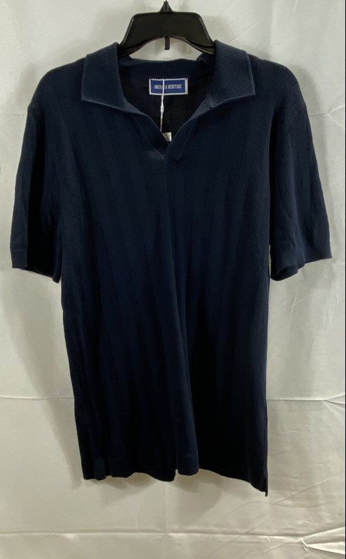 American Heritage Men's NWT Johnny Collar Polo Shirt Navy Ribbed Knit Sz M