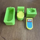 Vintage Fisher Price Little People Bathroom Set Lime Green Yellow Plastic 1972