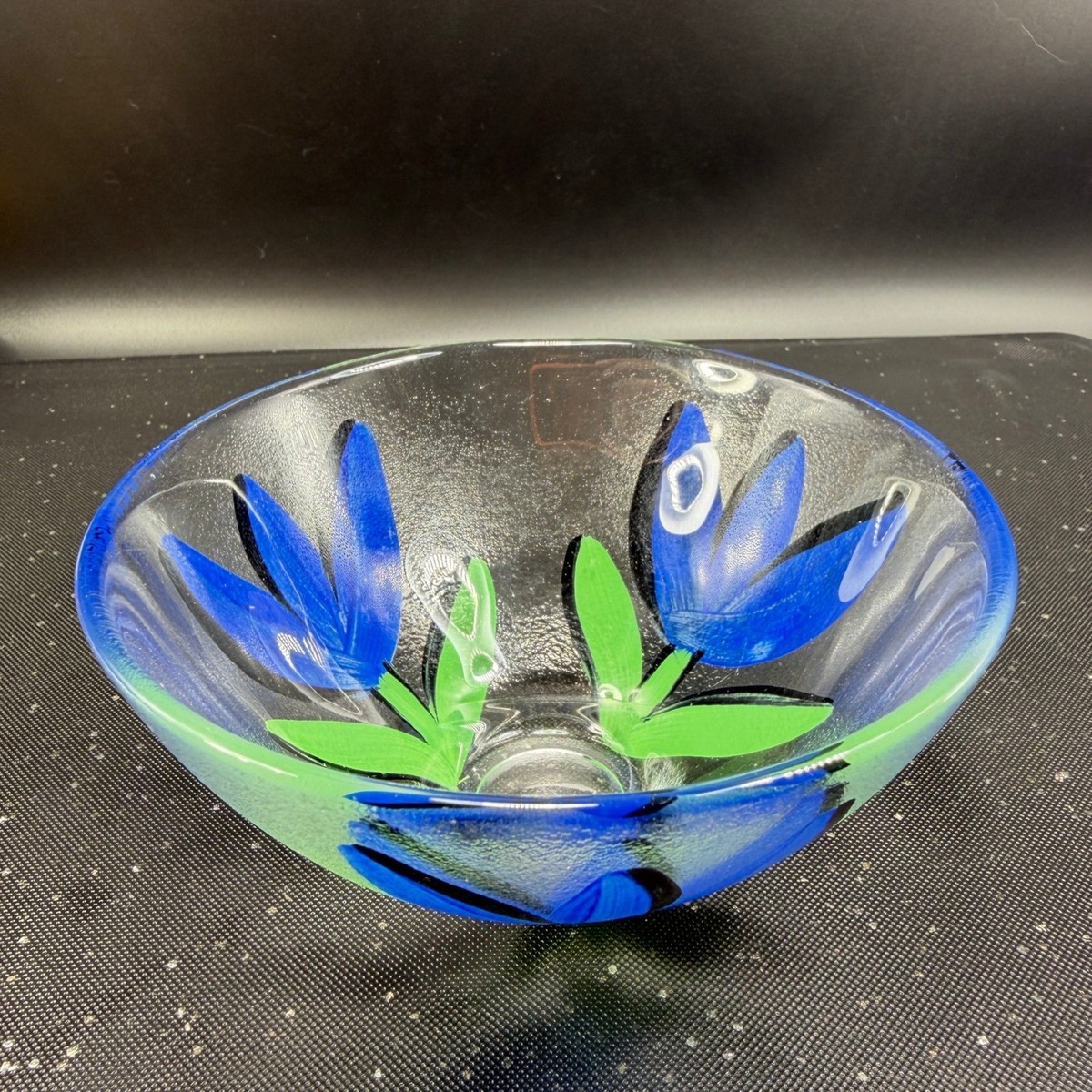 Kosta Boda Ulrica Hydman Vallien Tulip Glass Bowl Blue Green Hand