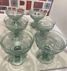 VTG Mikasa Garden Harvest Green Depression Footed Glass 5” Sherbets Set of 6
