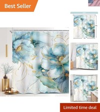 Marble Shower Curtain 72Wx78L Inch Long Teal Blue Gold Ombre Abstract Floral ...