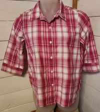 Blair Pink Plaid Button Front Short Sleeve Shirt Size Womens M Cotton 