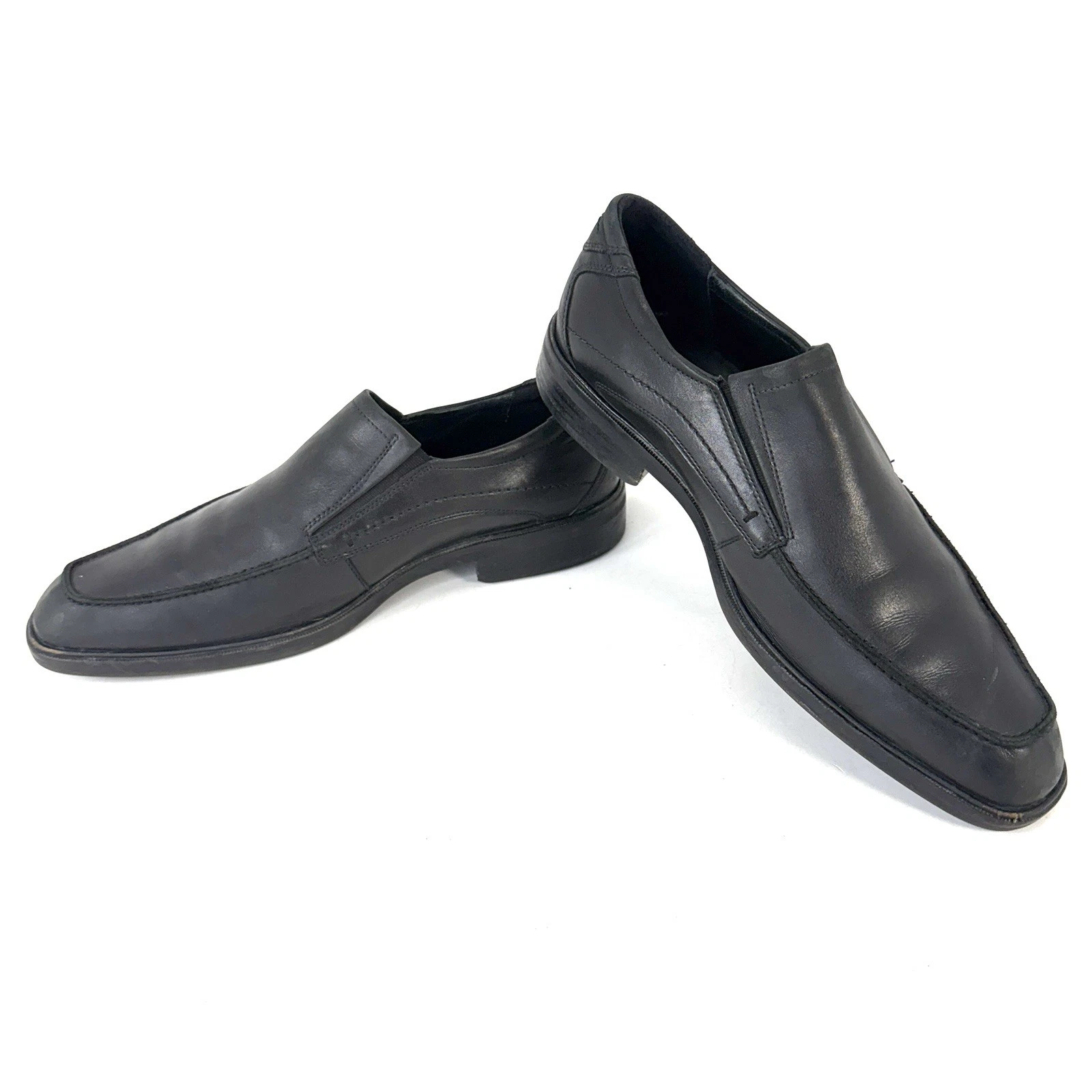 Scarpe eleganti Ecco Windsor uomo EU 45 US 11 pelle nera grembiule punta slip on