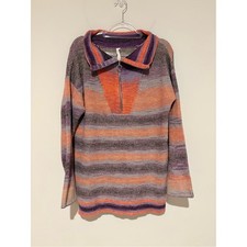 Anthropologie Daily Practice Half-Zip Tunic Sweater Orange Purple medium petite