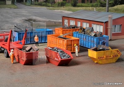 KIBRI 38648 - Offenes Baustellenabfallcontainer-Set 8-tlg.. Spur H0 1: