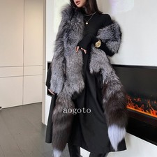Women's Whole Pelt Real Silver Fox Fur Scarf Cape Wrap Collar Neck Shawl Warmer