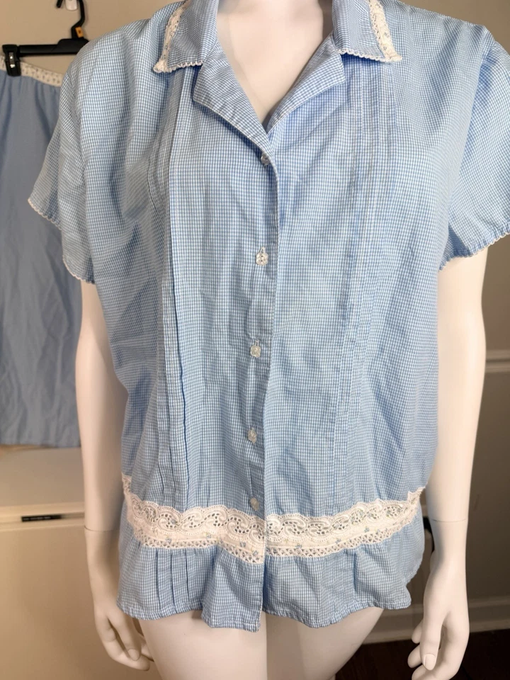 VTG Aria Cotton Knit 2 Piece blue capri Pajamas Size XL pjs set cotton blend - Image 4 of 4