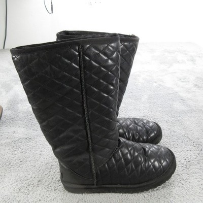 UGG Boots Womens Size 7 Black Leather Quilted Shearling Lined Mid Calf Winter
