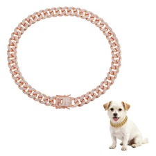 Dog Chain Necklace Diamond Cuban Link Collar 16in Rose Gold