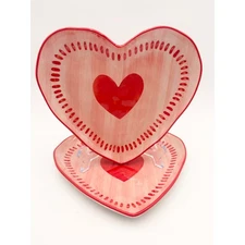 Potters Studio Heart Shaped Plates Set of 2 Valentine Ceramic Dessert Salad