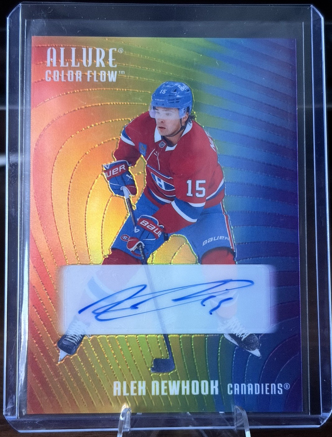 2025-26 Upper Deck Allure Alex Newhook  Color Flow Full Rainbow Auto Montreal