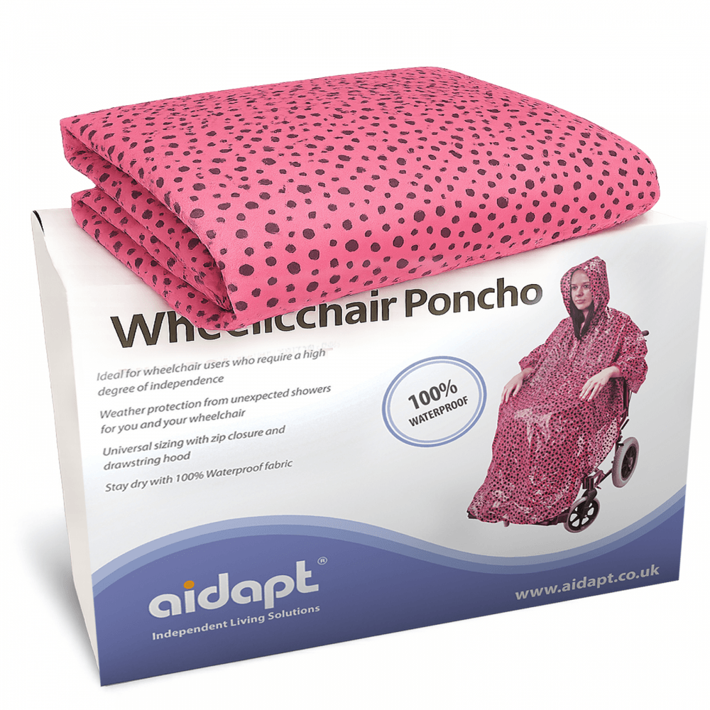 Aidapt Wheelchair Rain Cover Warm Dry Poncho Waterproof Cape Hood Universal Pink