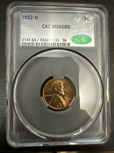 1952-D Lincoln Cent CAC MS 65 RD
