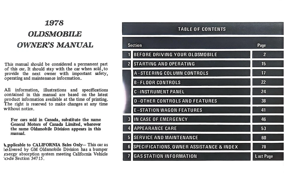 Oldsmobile Delta 88 Custom Cruiser 98 1978 serie manual del propietario vintage '78 fabricante de equipos originales Foto 3 de 4